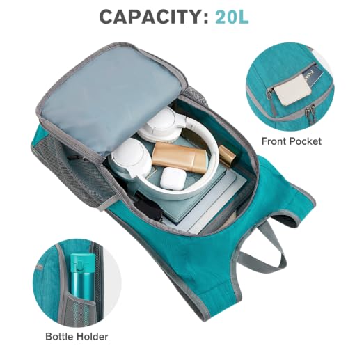 10 15L Small Rucksack Foldable Backpack Lightweight Packable Daypack Travel Outdoor Hiking Shoulder Bag (Teal Blue / 20L)