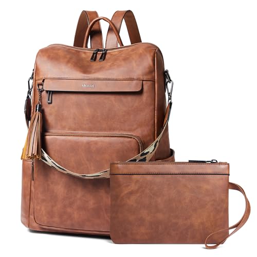 Vegan Leather Laptop Backpack for Women 15.6 inch Work Backpack Fashion Travel Backpack Purse for Travel College Work (Nubuck Brown 2)
