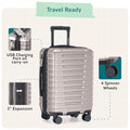 Boren Expandable Hardside Rugged Travel Luggage with 8 Spinner Wheels (3-Piece Set, USB Port in Carry-On / Champagne)