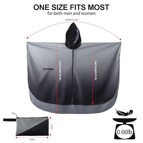 Rain Poncho Jacket Coat Hooded Zipper Style for Women (One Size / Gradient Gray)