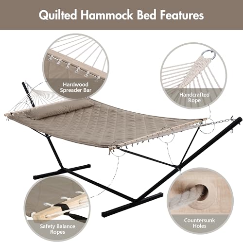 Outdoor Hammock Two Person Hammock with 12FT Steel Stand (2 Person With Stand / Light Brown)