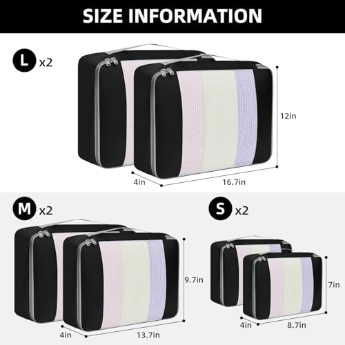 6 Set Packing Cubes Various Sizes Packing Organizer for Travel Accessories Luggage Carry On Suitcase (06-Black / 6 Set-middle Mesh)