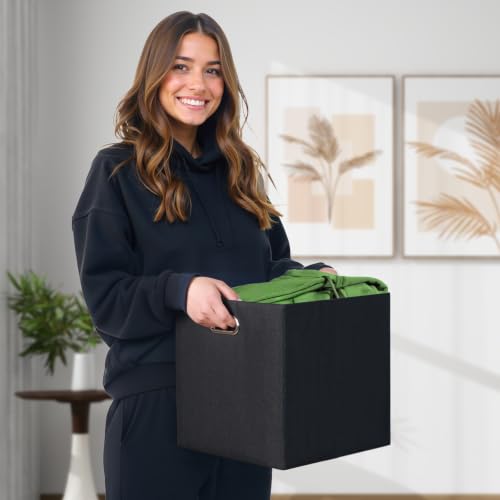 13x13 Storage Cubes Basket Containers for Shelf Cabinet Bookcase Boxes (13×13×13/4pcs / Pure Black-1200D)