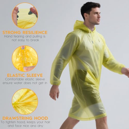 6 & 20 & 50 Pack Disposable Rain Ponchos for Adults (Yellow / 20 Pack)