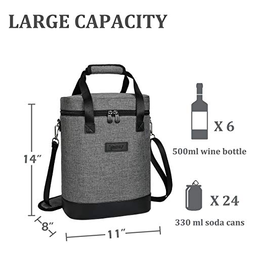 6 Bottle Wine Cooler Carrier Tote Bag (Grey)