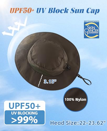 UPF50+ Mens Sun Hat Wide Brim Fishing Hat UV Sun Protection Cap Portable Gardening Beach Bucket Hat Army Green (One Size / Army Green)
