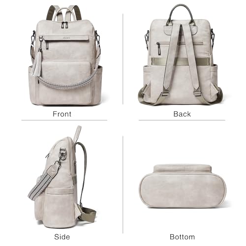 Vegan Leather Laptop Backpack for Women 15.6 inch Work Backpack Fashion Travel Backpack Purse for Travel College Work (2 Two-toned Gray)