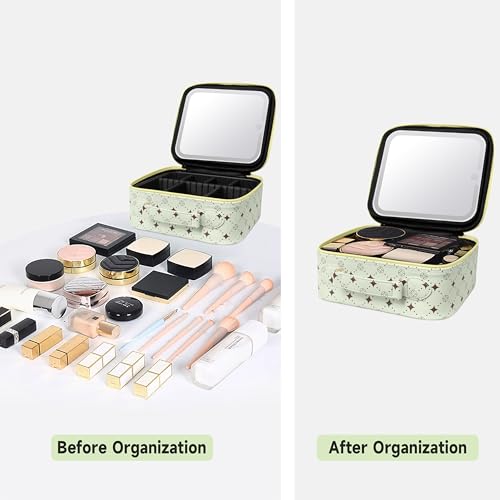 Travel Makeup Bag With 360° rotating LED Mirror (Green+Yello)