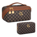 Initial Makeup Bag Personalized Gift for Women Teen Girls (Coffee / G)