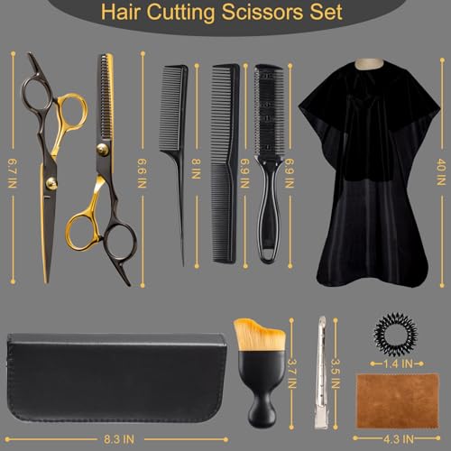 15 pcs Hair Cutting Scissors Professional (Premium Black/Gold)