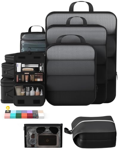 10 Set Compression Packing Cubes for Travel Essentials (Black(Toiletry Bag) / 10 set)