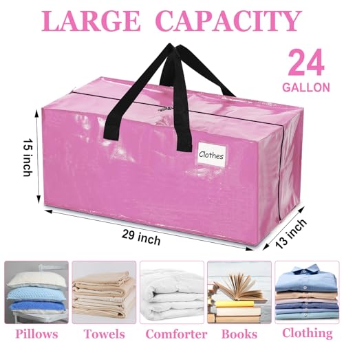 4 Pcs 24 Gallon Extra Large Moving Bags Heavy Duty Storage Bag (24 Gallon / Pink)