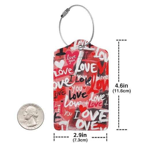 Luggage Tags for Suitcases Cute PU Leather Luggage Tags Travel Name Tags Baggage Tags for Cruise Ships Airport Travel Essentials 2 Pack (Love)