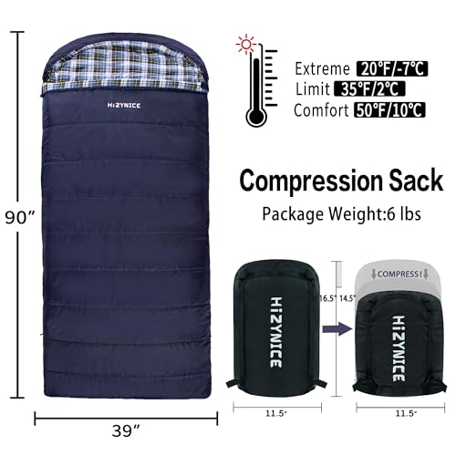 Sleeping Bags for Adults XXL Cold Weather (Navy Blue / 20F Right Zip)