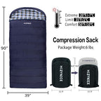 Sleeping Bags for Adults XXL Cold Weather (Navy Blue / 20F Right Zip)