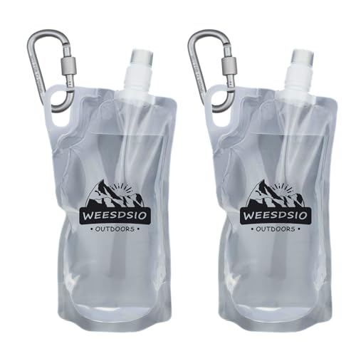 2 Pack 1L Hiking Collapsible Water Bottles with Mountaineering Buckle (33oz-2pcs)