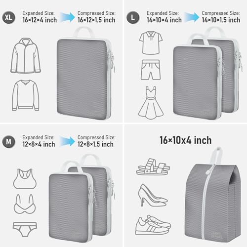 6 Set Compression Packing Cubes (Gray-6pcs / Set of 6)