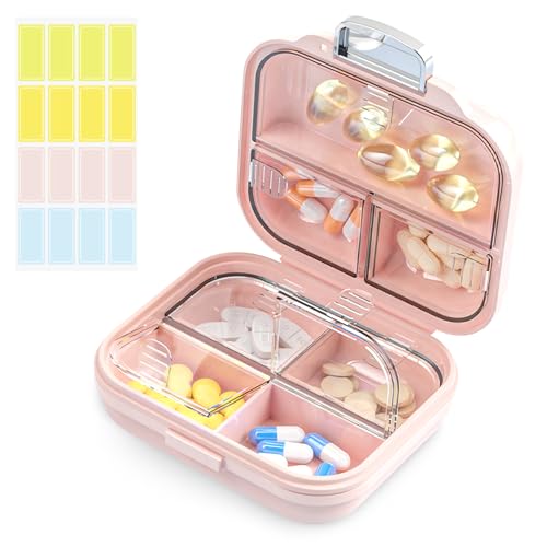 Travel Pill Organizer Box with Labels (S / Pink)