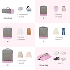 4 Set/6 Set/8 Set Compression Packing Cubes Travel Accessories Expandable Packing Organizers (Half Mesh, 6-Pink) (6-Pink / Half Mesh)