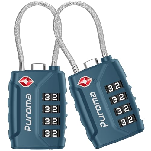 2 TSA Approved Luggage Locks 4 Digit Code Cable Lock Blue Peacock (Basic Blue Peacock)