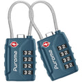 2 TSA Approved Luggage Locks 4 Digit Code Cable Lock Blue Peacock (Basic Blue Peacock)