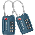 2 TSA Approved Luggage Locks 4 Digit Code Cable Lock Blue Peacock (Basic Blue Peacock)