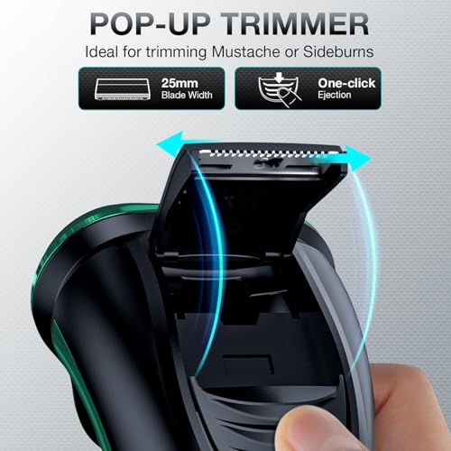 Electric Razor for Men Cordless Rotary Shaver Wet Dry with Trimmer (Green)