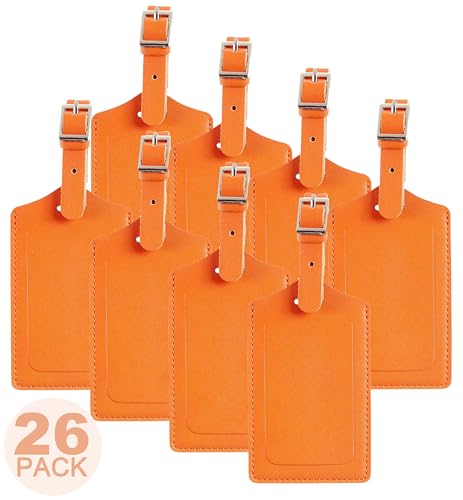 26 Pack Luggage Tags Faux Leather for Suitcases Travel Bag Labels with Protection Cover ID (Orange)