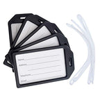 5 Pack Premium Rigid Airline Luggage Tag Holders with 6" Worm Loops (5 Pack / Black)