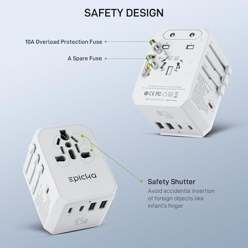 45W Universal Travel Adapter PD&QC (45W-5USB(3 USB-C) White)