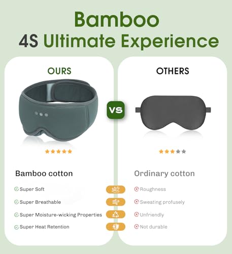 Bamboo Cotton Large Sleep Mask with Bluetooth Wireless Headphones (Gray)