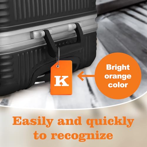 8 Pack Initial Luggage Tags for Suitcases Airplane Travel Essentials (Orange / Letter K)