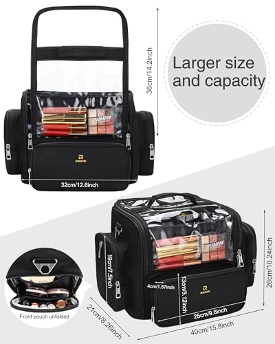 Makeup Brush Bag Extra Large Makeup Brush Case with 4 small bags Professional Makeup Artist Brush Holder Stand Up Organizer for Travel with Adjustable Dividers and Shoulder Strap (Black with 4 Makeup Bags)