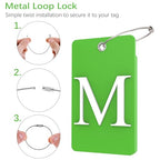 2 Pack Initial Luggage Tags for Suitcases Airplane Travel Essentials (Large M / Green)