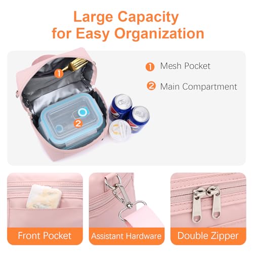 NOL Insulated Lunch Bags for Women Cooler Bag Lightweight Nylon Waterproof Lunch Box For Work (Pink / Small (4 Liters))
