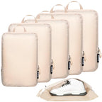 6 Set Ultralight Compression Packing Cubes Packing Organizer for Travel Accessories Luggage Suitcase Backpack (Cream70D / Cloth Pattern)