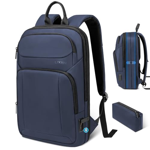 Backpack for Men Slim & Expandable Travel Laptop Backpack with USB Charging Port Water Resistant Anti (Navy Blue / 17.3”)