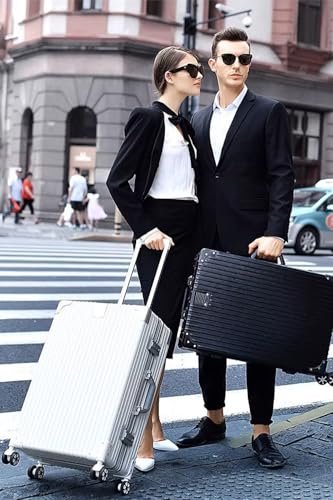 Zipperless Suitcase with Aluminum Frame (White / Checked in 22inch)