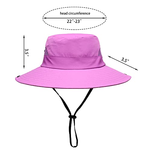 Womens Summer Sun Hat Beach Hat Wide Brim Outdoor UV Protection Hat Foldable Cool Mesh Ponytail Bucket Hat (6-7 / Pure Purple)