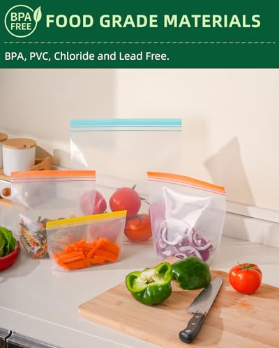 20 Pack Stand Up Reusable Freezer Bags (Multicolor / 20 Pack - 8 Gallon, 7 Sandwich, 5 Snack Bags)