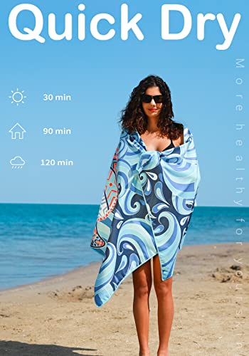 Microfiber Beach Towel (4 Pack Turtle Blue Mandala / 32x71 Inch)