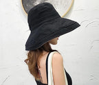Women Summer Wide Brim Sun Hat Bucket Fishing Hats UV Protection (One Size / Lant001-black)