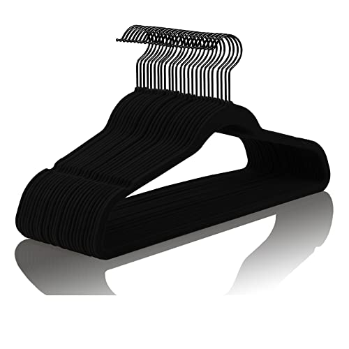 Black Velvet Hangers 50 Pack Non Slip Heavy Duty Black Hooks (Black/Black / 50-Pack)