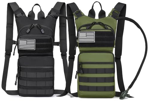 Insulated Water Hydration Pack Bag with 3L TPU Bladder Tactical Molle Hydration Backpack for Hiking Cycling Running (Black + Green)
