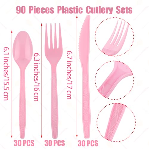 90 Pieces Pink Plastic Cutlery Set (Pink)