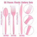 90 Pieces Pink Plastic Cutlery Set (Pink)