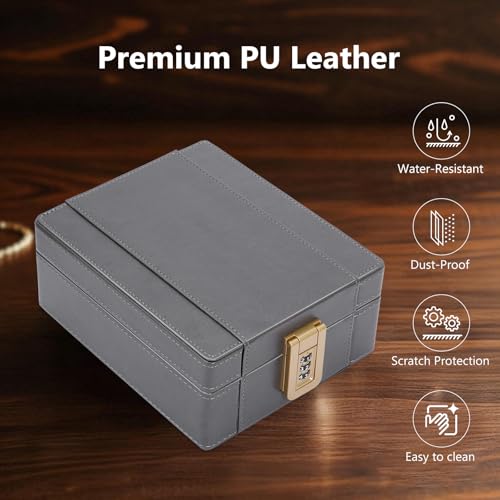 Watch Box 4 Watch Travel Case with Combination Lock (Grey / 4-Slot)