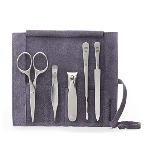 5pc Men's Grooming Set (5-Pc: Clipper, Mustache Scissors, Tweezer / Purple Suede Roll)
