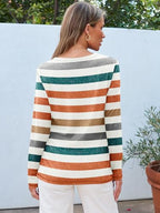 Long Sleeve Shirts for Women Casual Crewneck Tops Basic Tees (Small / Stripedorange)