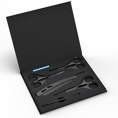 Premium Beard & Mustache Set with Beard scissors for men (4.5" Beard & Mustache Scissors / Black)